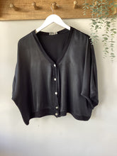 Load image into Gallery viewer, Black Satin Cropped Cardigan