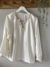Load image into Gallery viewer, Ivory Boho Embroidered V-Neck Blouse