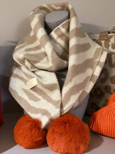 Load image into Gallery viewer, Zebra Knit Pom Pom Scarf