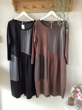 Load image into Gallery viewer, Malissa J Faux Leather Panel Stud Midi Dress