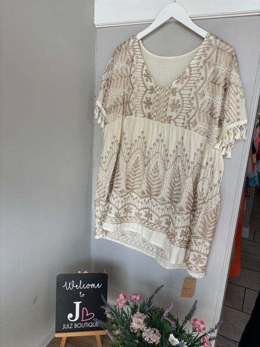 Leaf Print Embroidered Top