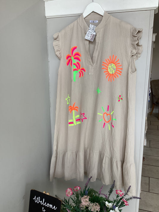 Seersucker Neon Sun Dress