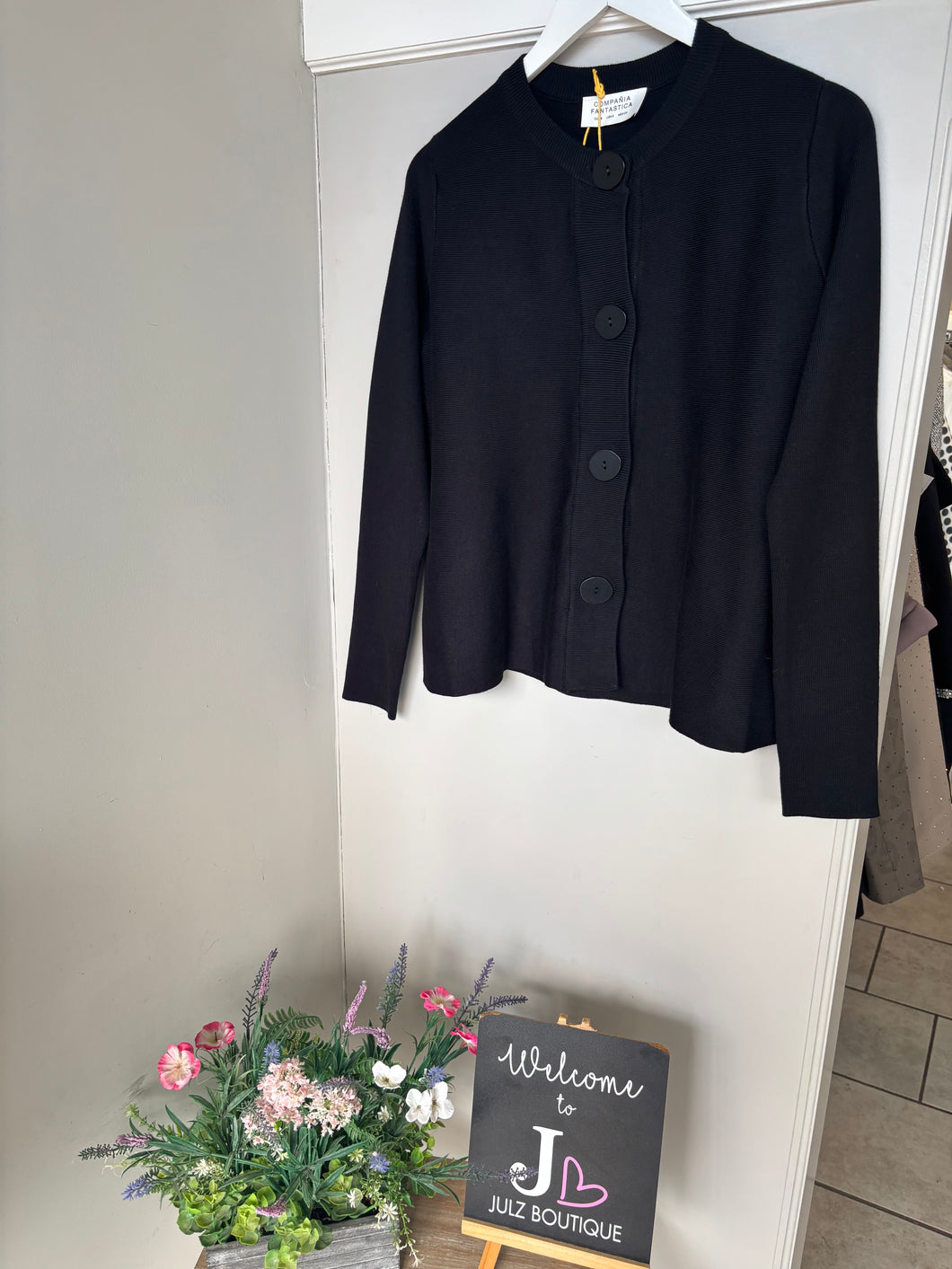 Large Button Crew Neck Cardigan