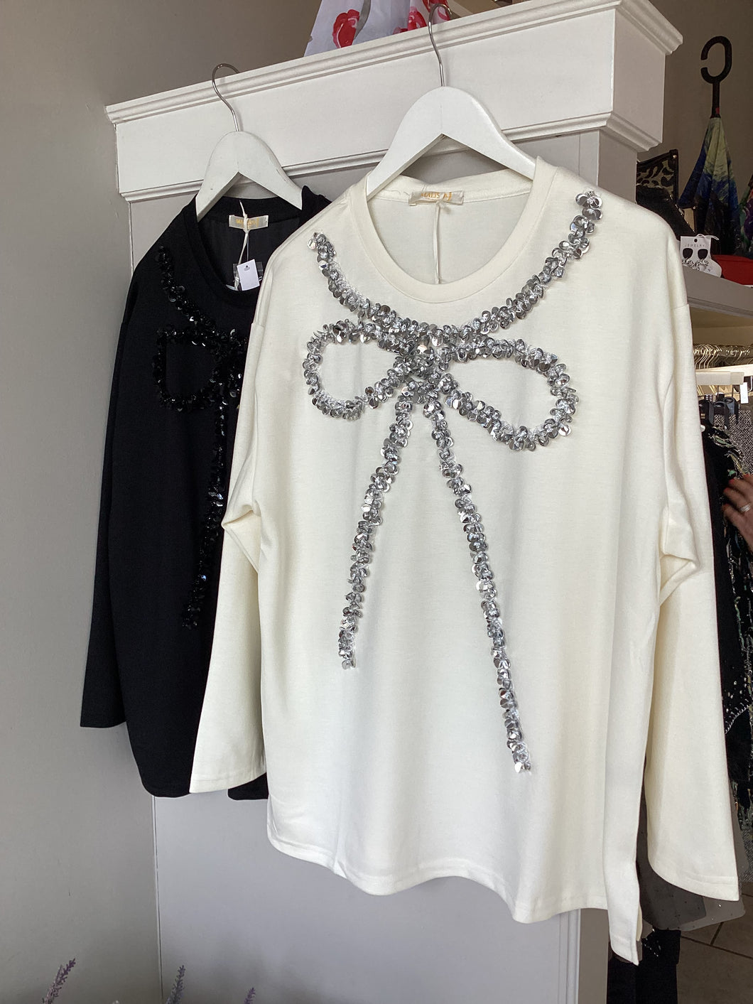 Malissa J Embellished Bow Jersey Top