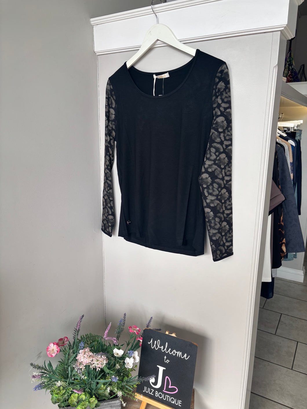 Malissa J Mesh Sleeve Top-Black