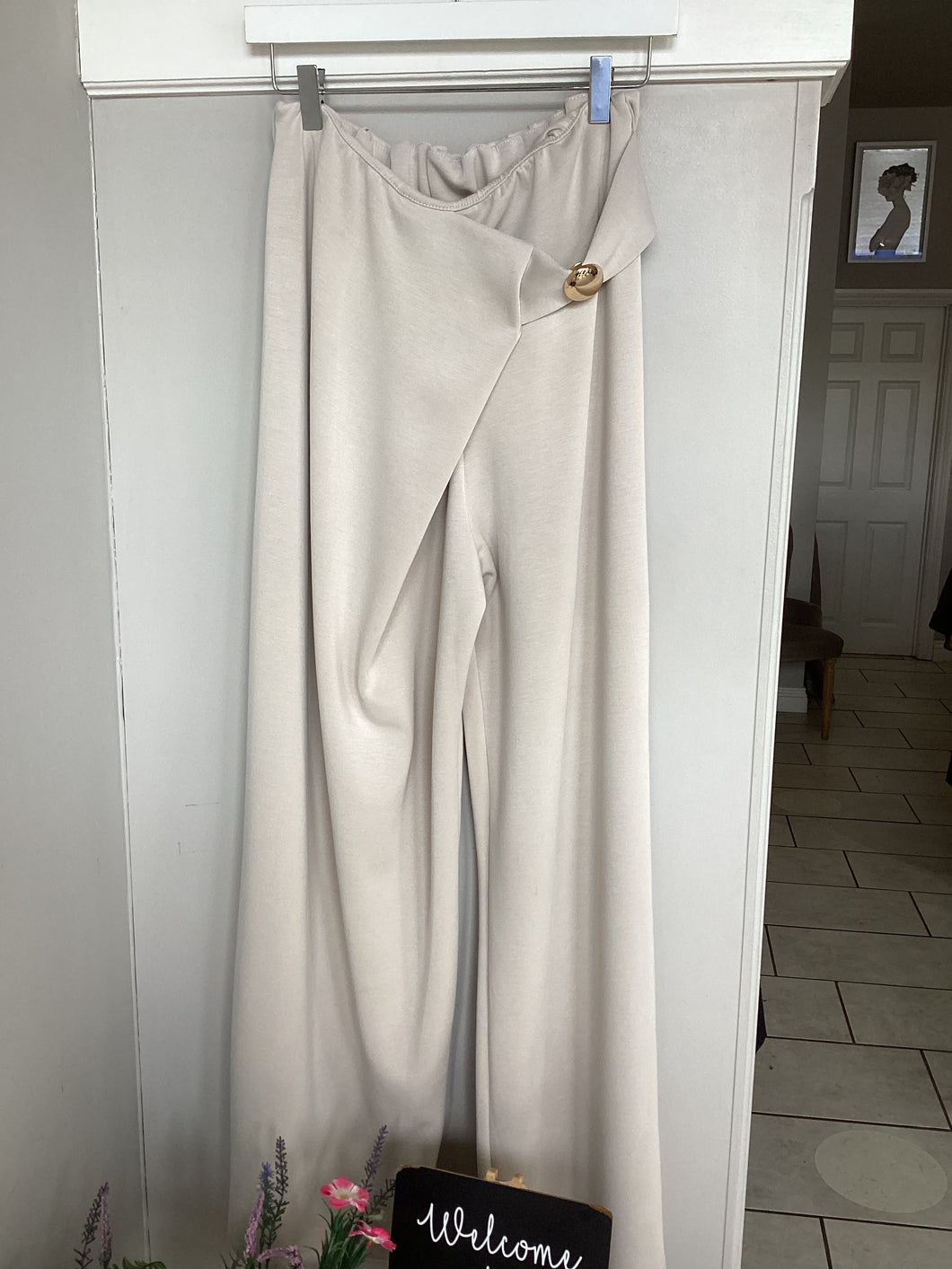 Button Detail Wide Leg Trousers