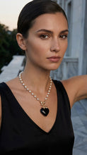 Load image into Gallery viewer, Envy Pearl and Black Heart Long Necklace
