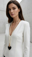Load image into Gallery viewer, Envy Pearl and Black Heart Long Necklace
