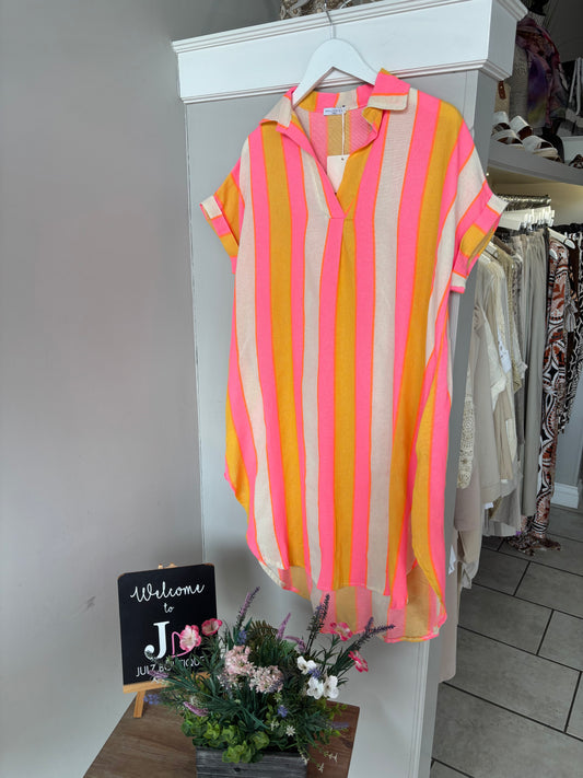 Neon Candy Stripe Tunic Dress
