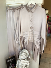 Load image into Gallery viewer, Malissa J Satin Pleated Blouse &amp; Trouser set
