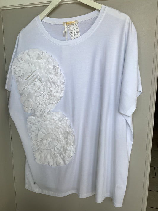 Malissa J White Ruffle T shirt