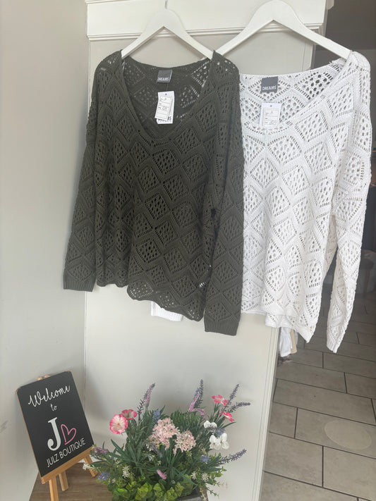 Long Sleeve V-Neck Crochet Style Jumpers
