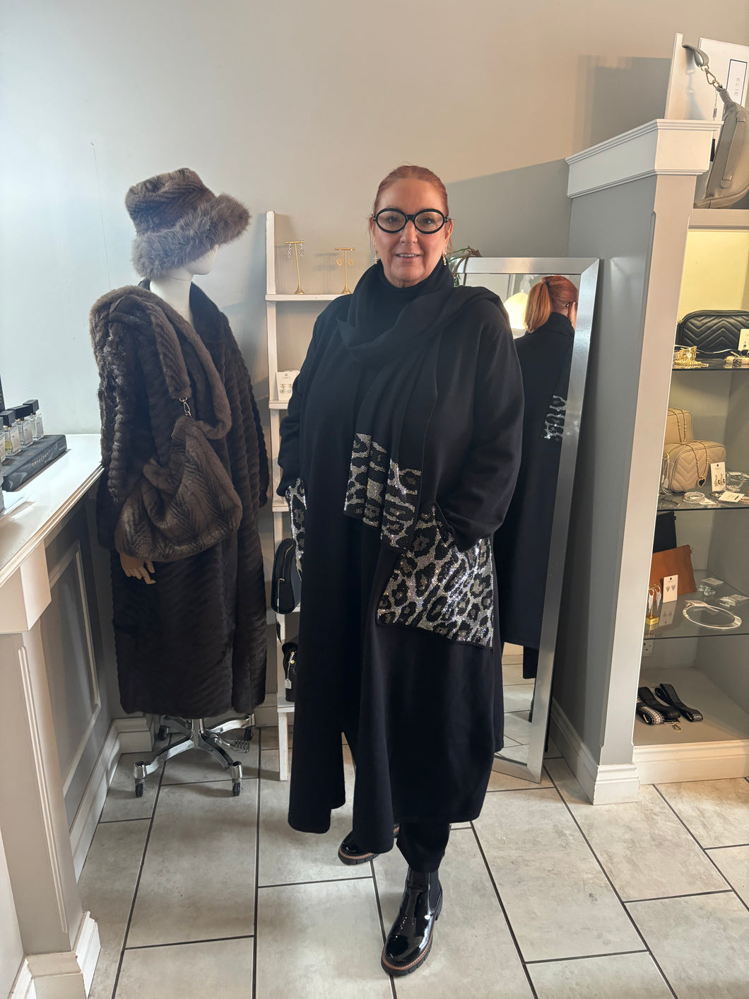 Malissa J - Leopard Print Diamante Coatigan and Scarf