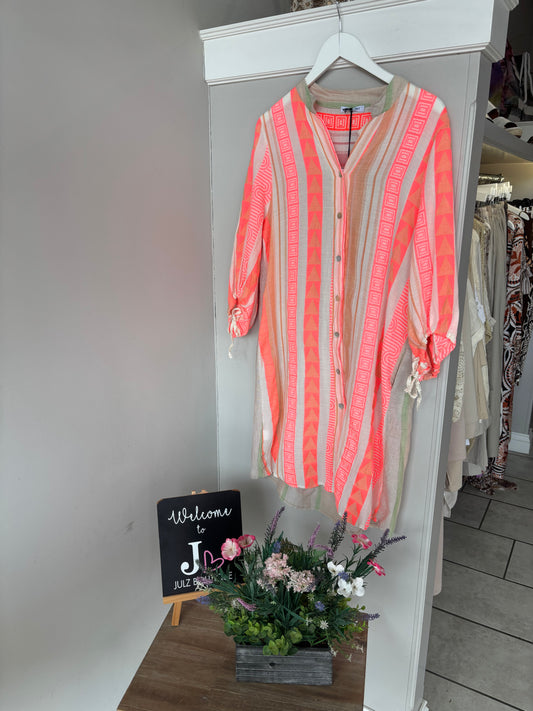 Neon Aztec Button-Down Shirt Dress