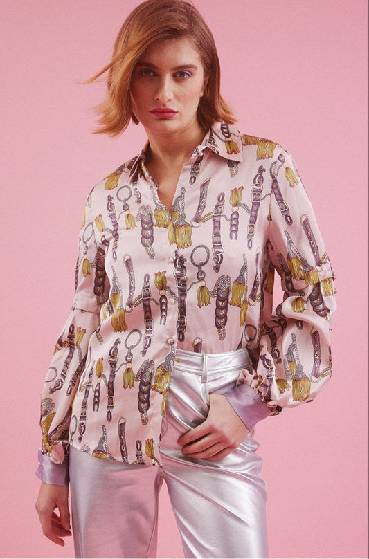 Jayley Silk Blend Pink Printed Shirt with detachable sleeves
