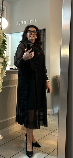 Malissa J Sheer Pleated Appliqué  Shirt Dress