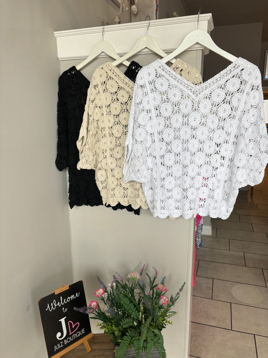 Crochet Style V-Neck Jumper