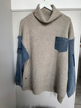Load image into Gallery viewer, Malissa J Denim Sleeve Polo Neck Knit Sweater
