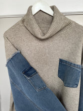 Load image into Gallery viewer, Malissa J Denim Sleeve Polo Neck Knit Sweater
