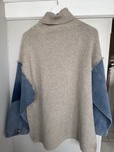 Load image into Gallery viewer, Malissa J Denim Sleeve Polo Neck Knit Sweater
