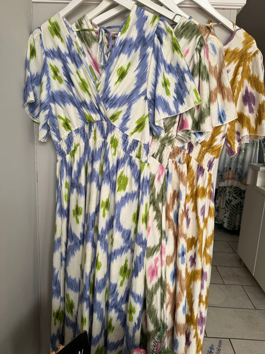 Brushstroke Ikat Crossover Dress