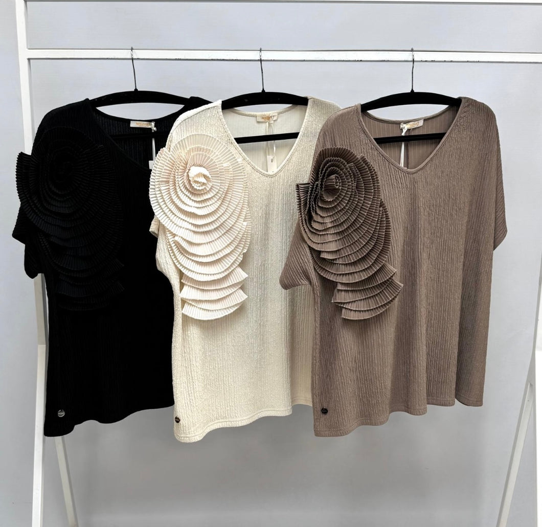 Malissa J Pleated Flower Top