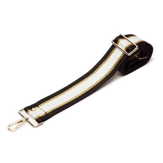 Elie Beaumont Crossbody Strap Black/White/Gold Stripes